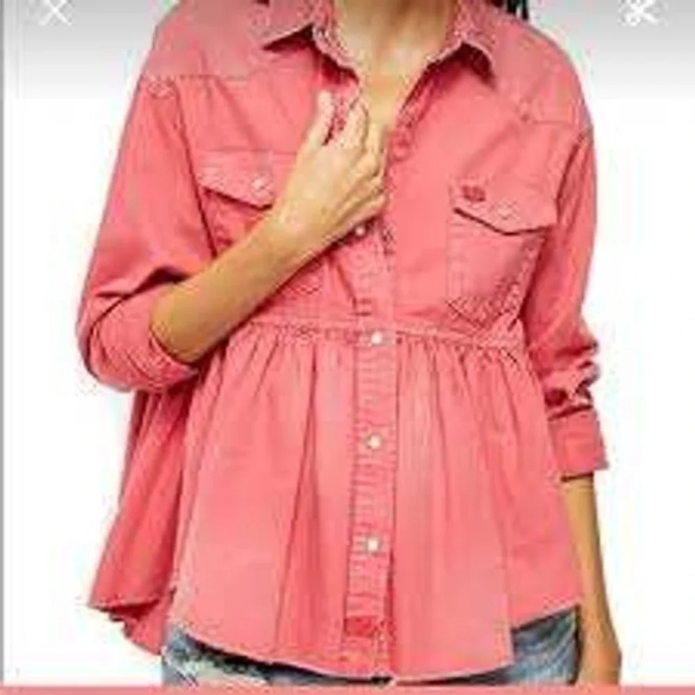 Free People NEW DYLAN Babydoll PINK‎ LOVE Snap button Top XL